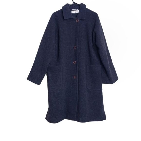 Sandro Vintage Dark Gray Wool Button Front Pea Coat Women's Size 14 Charcoal - Picture 1 of 9